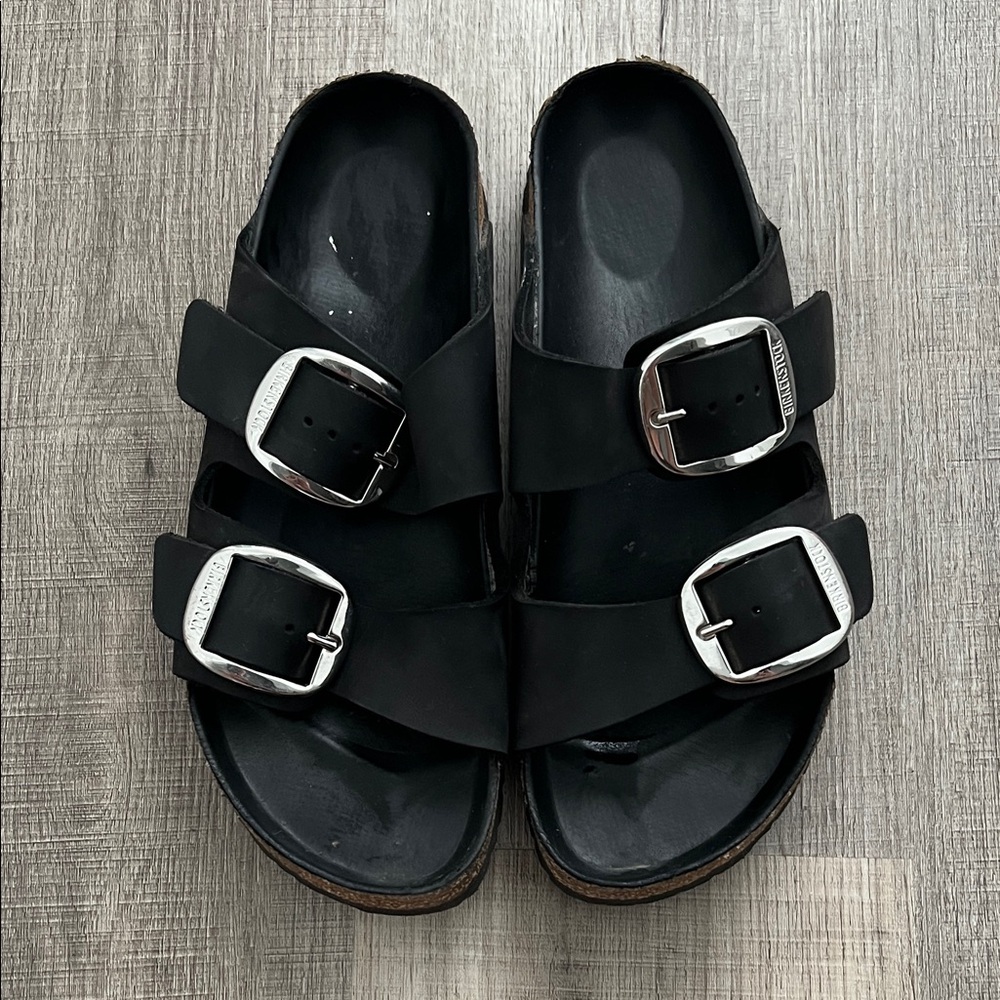 Birkenstock Arizona Big Buckle Oiled Leather Sandals Black